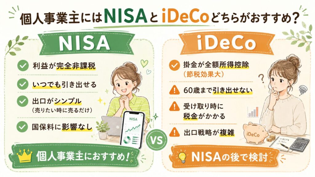 個人事業主にはNISAとiDeCoどちらがおすすめ？比較図