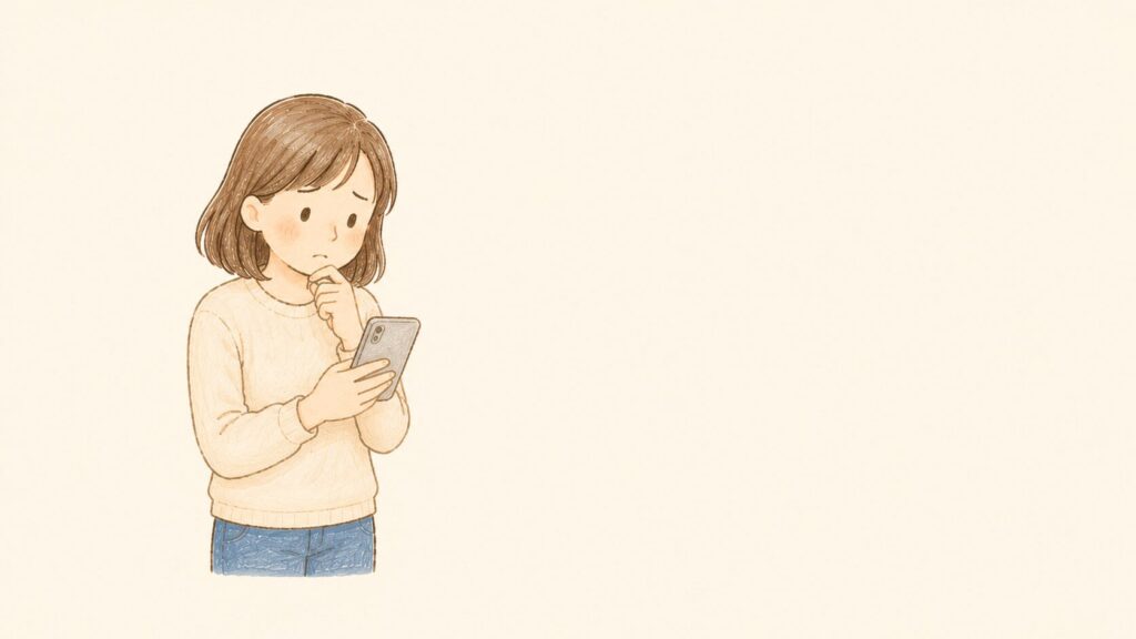 学童の先生にメールで相談するか迷うお母さんのイラスト
