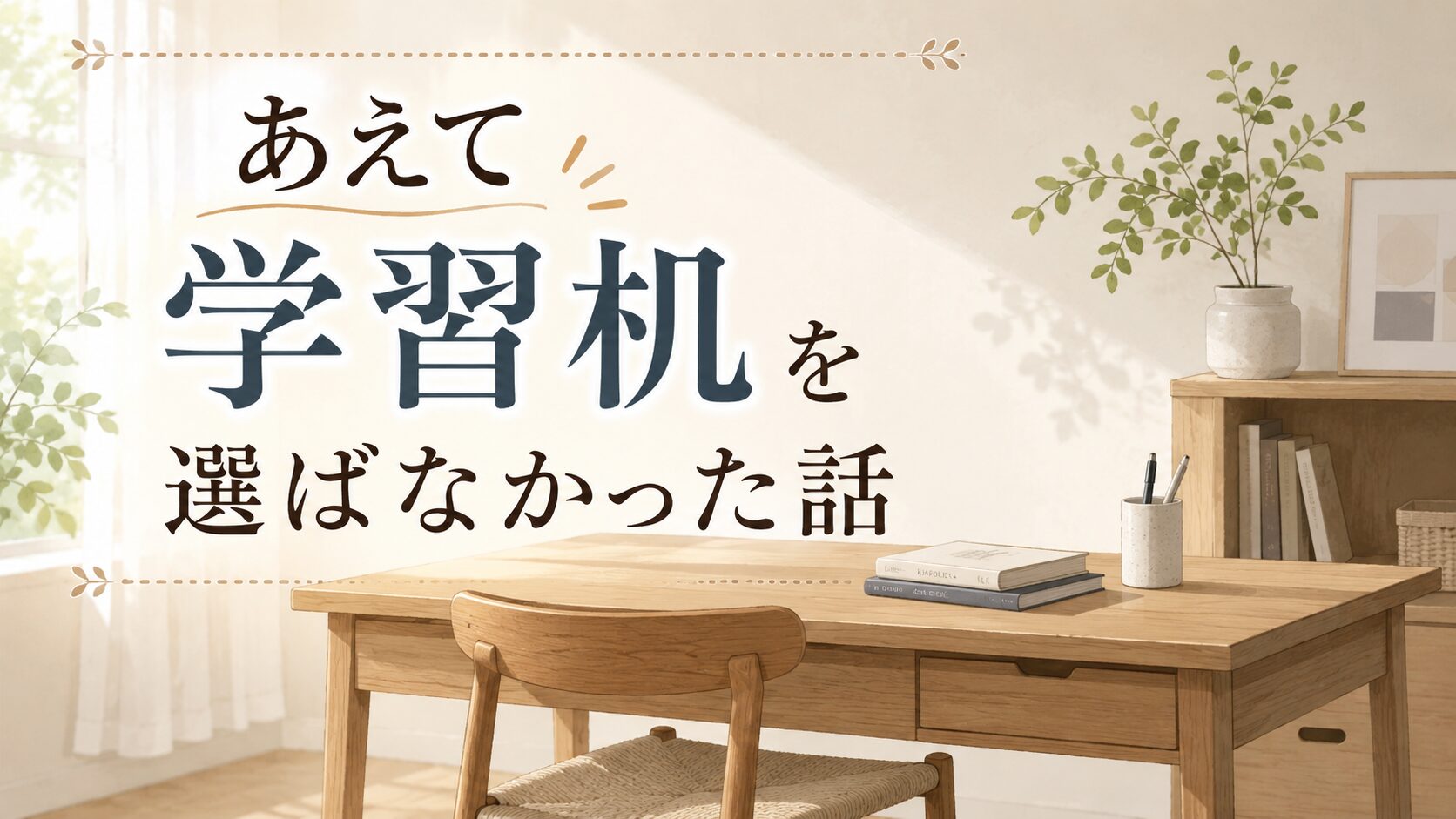 あえて学習机を選ばなかった話、無印良品の木製デスクをイメージしたイラスト