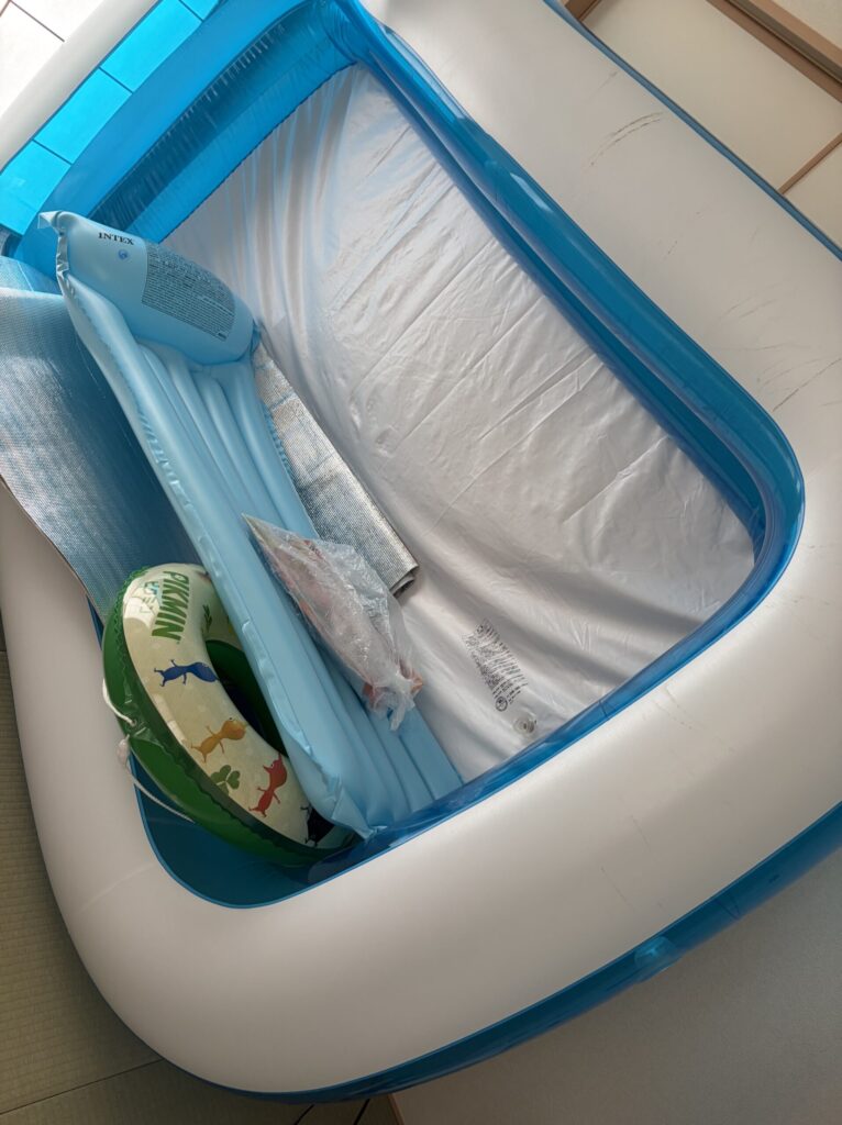 部屋の中に広げていた家用プール