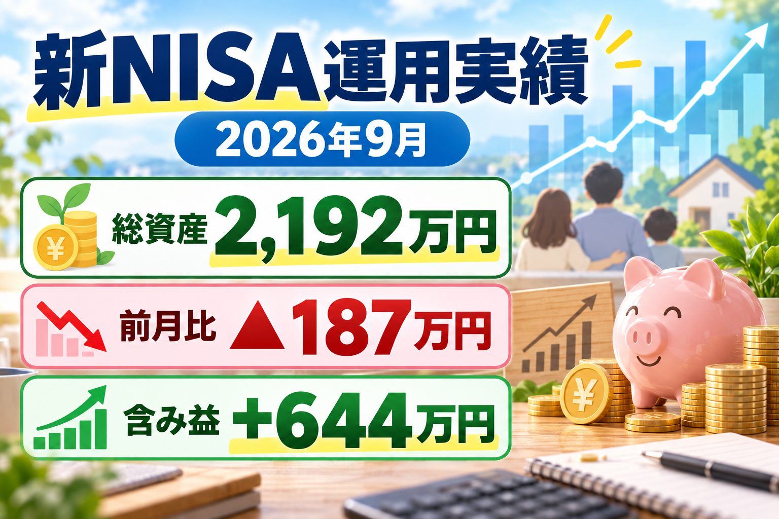 新NISA運用実績2026年9月｜総資産2,192万円・前月比187万円減・含み益644万円
